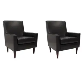 Pemberly Row 198508231894 Set Of 2 Traditional Faux Leather Arm Chair In Black