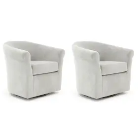 Pemberly Row 198508232150 Set Of 2 19 Inch H Polyester Fabric Swivel Club Chair In White