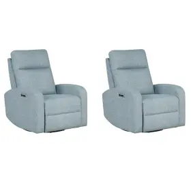 Pemberly Row 198508378612 Set Of 2 Contemporary Power Fabric Swivel Glider Recliner In Blue