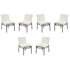 Pemberly Row 198508648982 Set Of 6 White Boucle Fabric Dining Chairs With Black Iron Legs