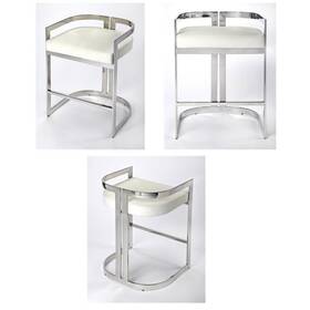 Pemberly Row 198508724457 Set Of 3 Faux Leather Counter Stools In Silver And White