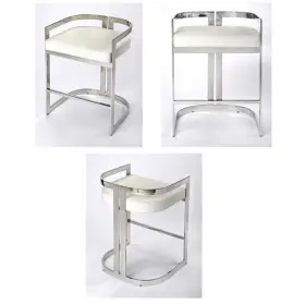 Pemberly Row 198508724457 Set Of 3 Faux Leather Counter Stools In Silver And White