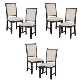 Pemberly Row 198508792098 19.5 Inch Fabric Dining Room Side Chair In Beige/black Set Of 6