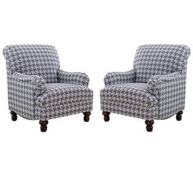 Pemberly Row 198508806214 Set Of 2 Upholstered English Arm Accent Chairs In Blue