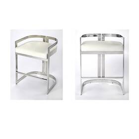 Pemberly Row 198508977846 Set Of 2 Faux Leather Counter Stools In Silver And White