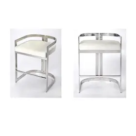 Pemberly Row 198508977846 Set Of 2 Faux Leather Counter Stools In Silver And White