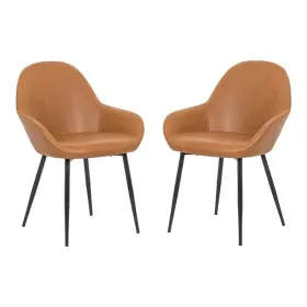 Pr-4753-2512700 Pemberly Row Modern 18 Inch Faux Leather Arm Chairs In Tan Set Of 2