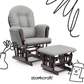 Pemberly Row Pr-4753-2520770 Wood And Fabric Glider Ottoman In Espresso/gray