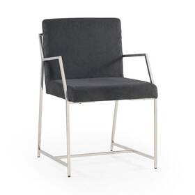 Pemberly Row Pr-4753-2550413 Polished Stainless Steel Dining Chair In Dark Gray