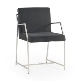 Pr-4753-2550413 Pemberly Row Polished Stainless Steel Dining Chair In Dark Gray