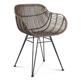Pr-4753-2558210 Pemberly Row Coastal Rattan Arm Chair In Medium Brown And Black