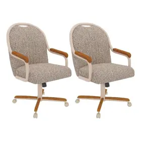 Pr-4753-2567311 Pemberly Row Swivel Dining Arm Chair In Chestnut And Light Sand Set Of 2