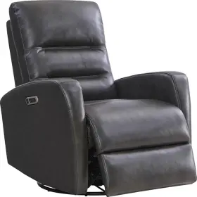 Pr-4753-2634157 Pemberly Row Modern Leather Power Swivel Glider Recliner In Gray