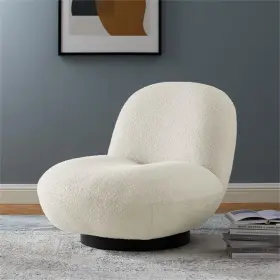 Pr-4753-2648275 Pemberly Row Modern Boucle Fabric Upholstered Swivel Chair In Ivory/black