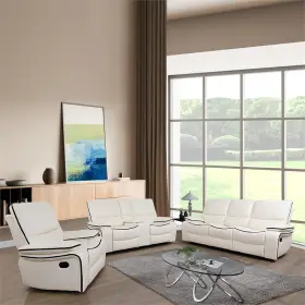 Pr-4753-2701517 Pemberly Row 3-piece Modern Leather Recliner Sofa Set In White