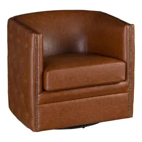 Pr-4753-2801220 Pemberly Row Faux Leather Tufted Barrel Swivel Chair In Brown
