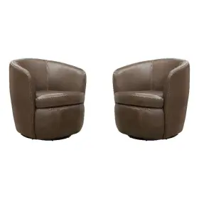 Pr-4753-2844718 Pemberly Row Vintage Brown Italian Leather Swivel Club Chair Two Pack