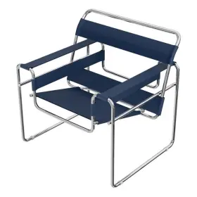Pr-4753-2882817 Pemberly Row Saddle Leather Armchair Stainless Steel Frame Accent Chair - Blue