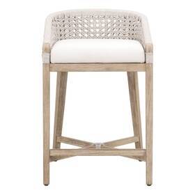 Pemberly Row Pr-4753-2907040 Rope Seat Counter Stool 21 Inch W In White With Mahogany Base