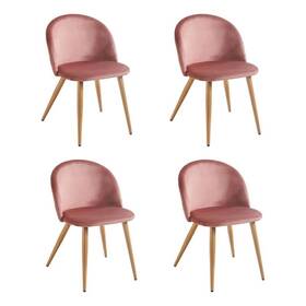 Pemberly Row Pr-4753-2974879 Set Of 4 Rose Velvet Dining Chairs With Oak Finish Metal Legs