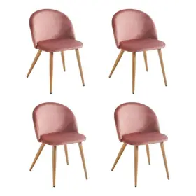 Pr-4753-2974879 Pemberly Row Set Of 4 Rose Velvet Dining Chairs With Oak Finish Metal Legs