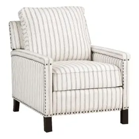 Pr-4753-2998001 Pemberly Row 34 Inch Accent Chair Push Recliner In Beige Gray Polyester Pinstripes