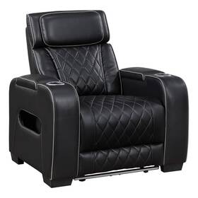 Pemberly Row Pr-4753-3006616 Faux Leather Power Recliner With Led Usb Storage Arms In Black