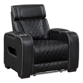 Pr-4753-3006616 Pemberly Row Faux Leather Power Recliner With Led Usb Storage Arms In Black