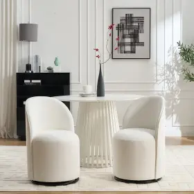 Pengruita 981738165974 Swivel Dining Chairs Upholstered Armless 360 Degree Round Barrel Accent Chair