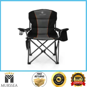 Thd-e01cc401-bk Phi Villa Oversized Folding Camping Chair With Cooler Bag 450 Lb Capacity Black