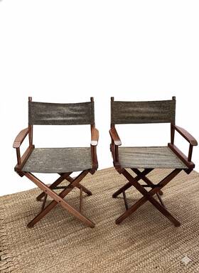 Pier 1 Imports 040110 Directors Chairs Set Of 2 Dark Wood Brown Gray Abstract Print