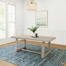 2800303001-199 Plank Beam 84 Inch Farmhouse Dining Table Seashell Wirebrush