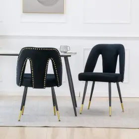 Polibi 709686804697 Set Of 2 Modern Velvet Upholstered Dining Chairs With Nailheads And Gold