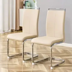 Rs-b2flh-b Polibi Beige Pu Faux Leather High Back Upholstered Side Chair With Silver Tube