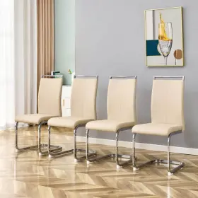 Rs-b4lhb-b Polibi Beige Pu Faux Leather High Back Upholstered Side Chair With Silver Tube