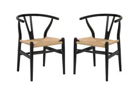 Poly And Bark 672168582195 New In Box Set Of 2 Weave Chairs - Solid Wood Frame