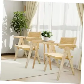 Cmrdc-018 Polynices Solid Wood Rattan Dining Chairs Set Of 2 Wooden Armchair Cane