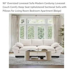 F10262 Poplarbox 90 Inch Oversized Loveseat Sofa Modern Corduroy Couch Comfy Deep Seat Up