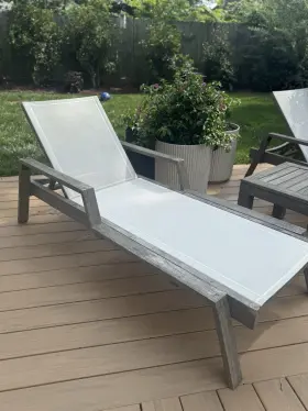 3189912 Pottery Barn 4 Inch Weathered Gray Eucalyptus And Mesh Stackable Outdoor Loungers