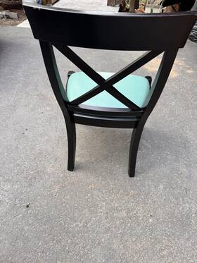 Pottery Barn I-1333 Set Of 8 Dining Chairs 37 Inch H - Upholstered Teal Ostrich Leather Look Black Wood