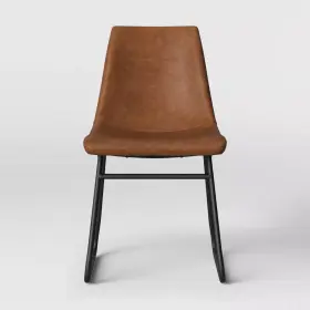 53524918 Project 62 Threshold Curved Back Faux Leather Dining Chair Mid-century Metal Caramel