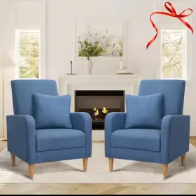 Pl-ac02-lg Pureline Home Designs Set Of 2 Modern Fabric Accent Chairs Light Grey Single Sofas With Wood Legs &