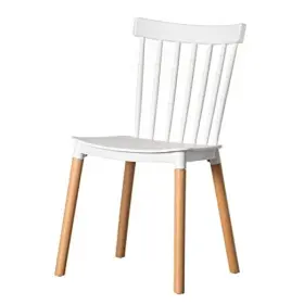 Quickway Imports 651355042230 Modern Plastic Dining Chair Windsor Design With Beech Wood Legs Single White