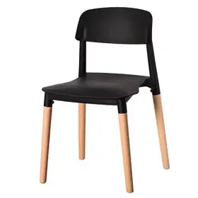 Qi004222.bk Quickway Imports Modern Plastic Dining Chair Open Back With Beech Wood Legs Black Single