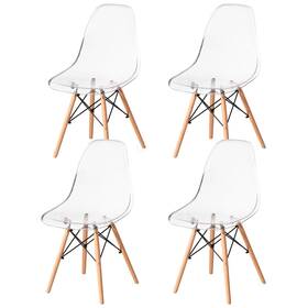 Quickway Imports Qi004627 New Dining Chair With Wooden Dowel Eiffel Legs Dsw Transparent Plastic Shell