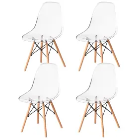 Qi004627 Quickway Imports New Dining Chair With Wooden Dowel Eiffel Legs Dsw Transparent Plastic Shell