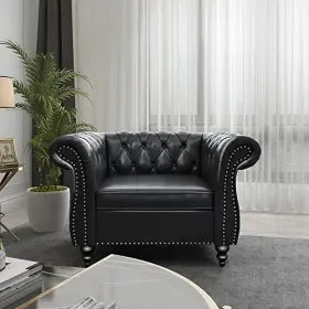 6109b20blk Rarzoe Contemporary Pu Chesterfield Chairs Faux Leather Club Chair