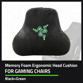 Razer 64356 Memory Foam Head Cushion For Gaming Chairs 2 Straps Black Green