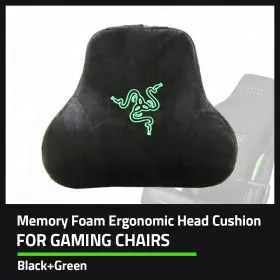 64356 Razer Memory Foam Head Cushion For Gaming Chairs 2 Straps Black Green