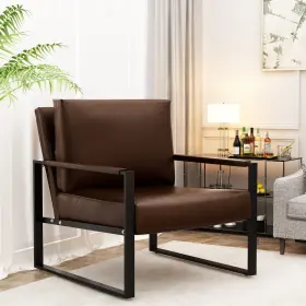 Recaceik 725538339100 Leather Accent Chair Mid-century Modern Armchair Single Sofa With Pill